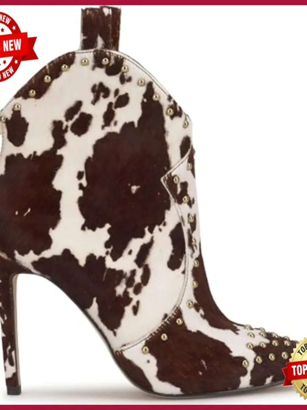Leather Western Stiletto Booties with Stud Detail, Pointed Toe
